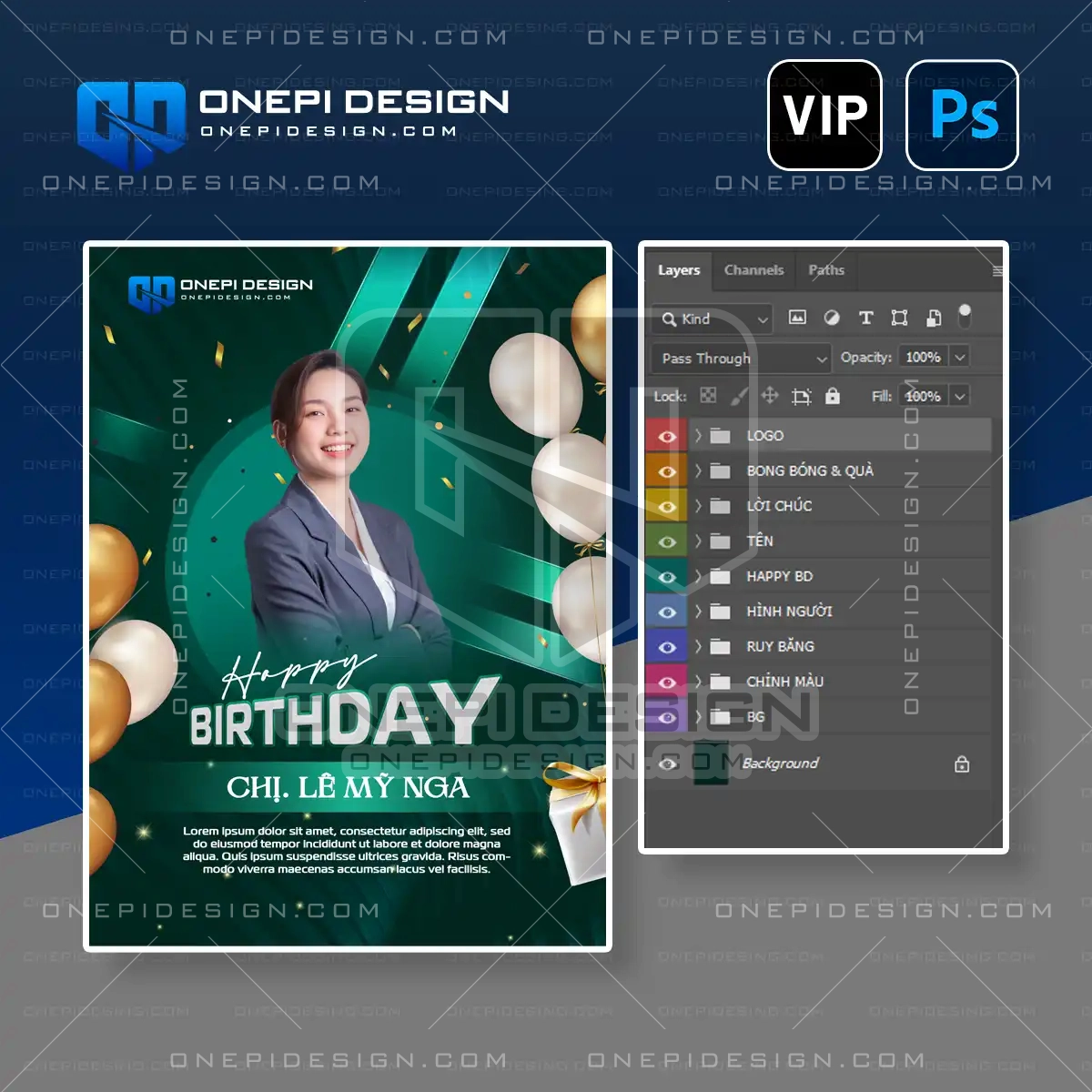 Mẫu PSD Chúc Mừng Sinh Nhật (Happy Birthday) tông xanh ngọc