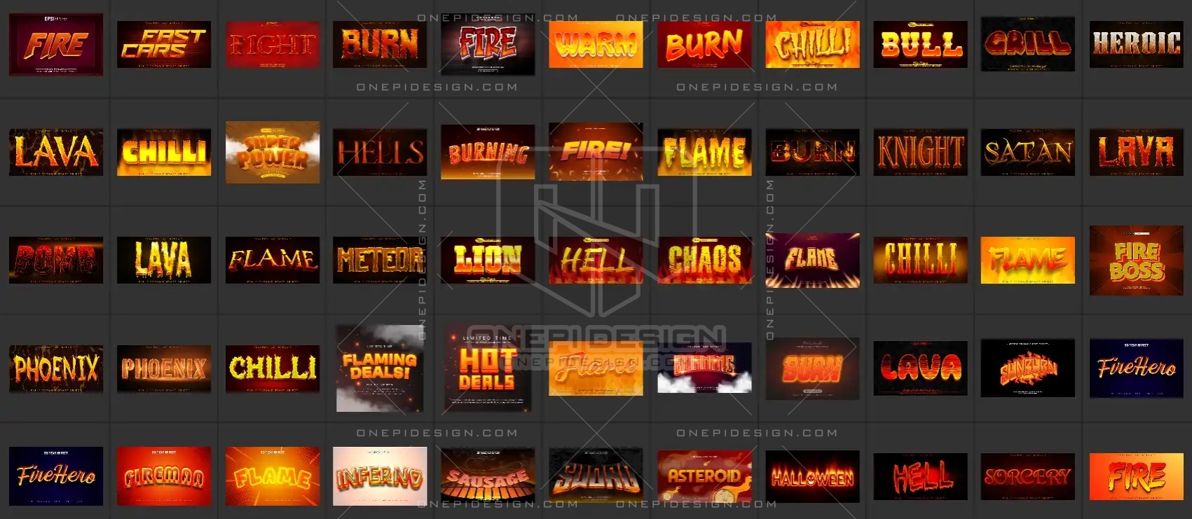 Ảnh minh họa các hiệu ứng chữ lửa trong bộ 260 Text Effect