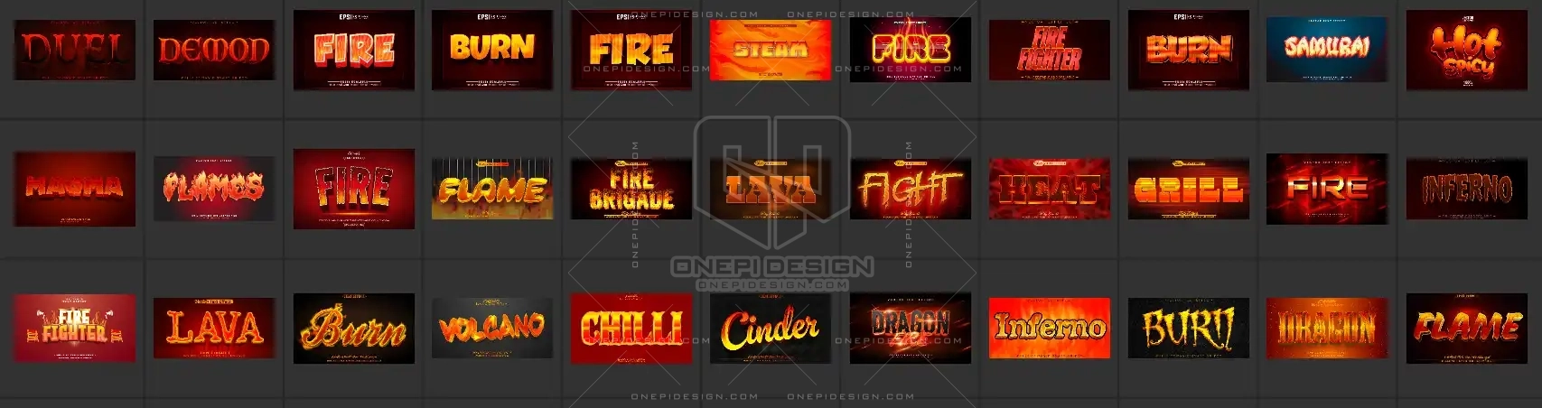 Ảnh minh họa các hiệu ứng chữ lửa trong bộ 260 Text Effect