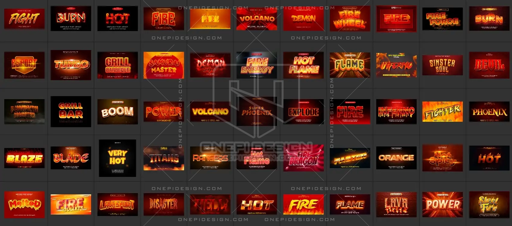Ảnh minh họa các hiệu ứng chữ lửa trong bộ 260 Text Effect