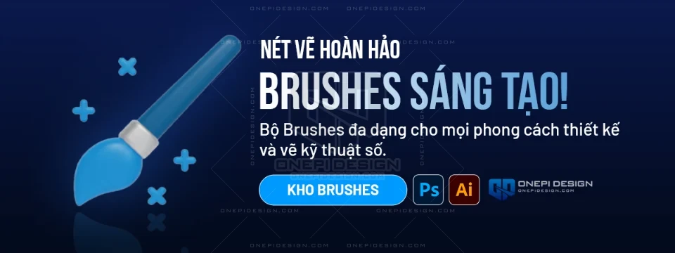 Banner ONEPI DESIGN: Nét vẽ hoàn hảo với Bộ Brushes Sáng Tạo đa dạng cho mọi phong cách thiết kế, vẽ kỹ thuật số trên Photoshop và Illustrator.