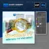 Mẫu PSD key visual bất động sản với concept kính lúp