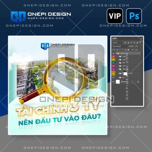 Mẫu PSD key visual bất động sản với concept kính lúp
