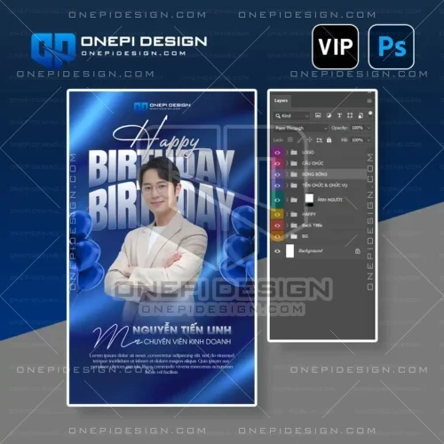 Mẫu PSD poster chúc mừng sinh nhật nhân viên tông xanh chuyên nghiệp