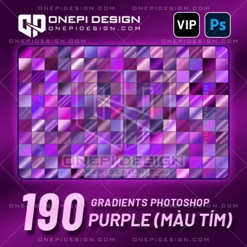 Bộ 190 Gradients Photoshop Purple màu tím đa dạng từ pastel đến neon.