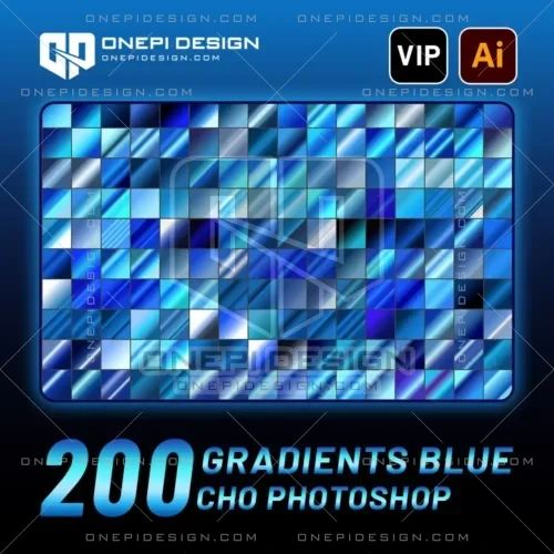 Bộ 200 Gradients Blue cho Photoshop với nhiều sắc thái xanh dương đa dạng.