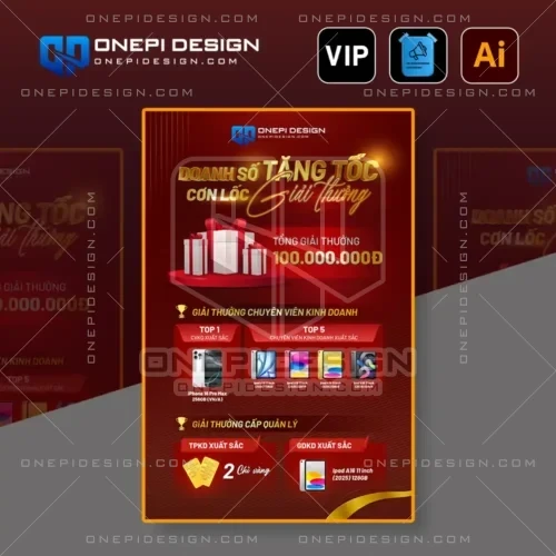 File AI Poster giải thưởng doanh số thiết kế vector tông đỏ vàng sang trọng.