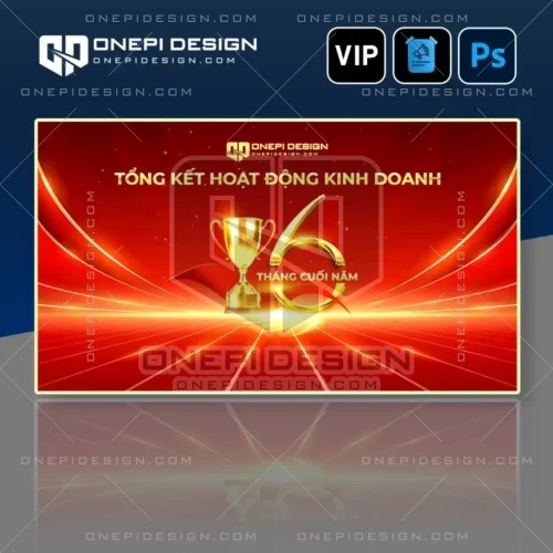 File PSD banner tổng kết hoạt động kinh doanh 6 tháng cuối năm tông đỏ vàng.