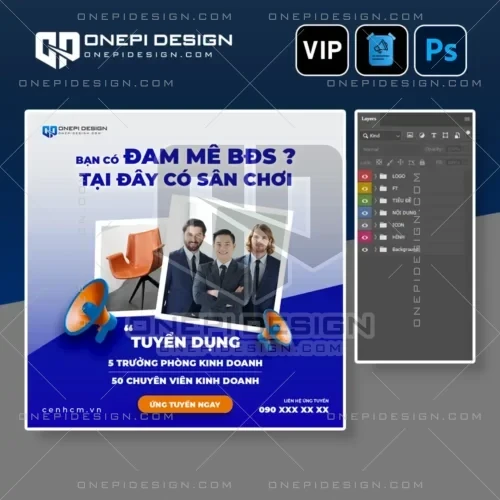 File PSD banner tuyển dụng bất động sản tông xanh dương chuyên nghiệp.