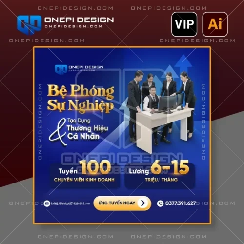Mẫu Poster tuyển dụng nhân viên kinh doanh Vector (AI) tông xanh đậm
