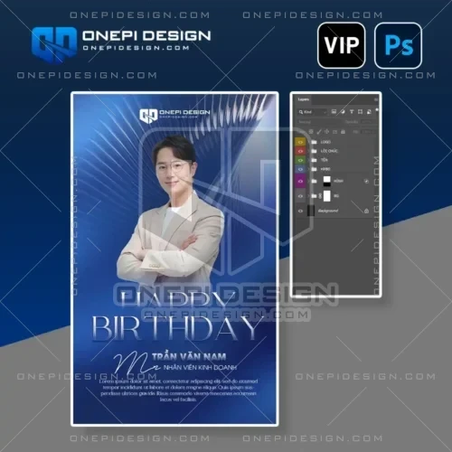 Mẫu PSD poster chúc mừng sinh nhật nhân viên tông xanh sang trọng.