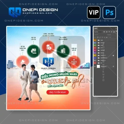 Mẫu PSD poster tuyển dụng bất động sản phong cách infographic màu cam xanh.