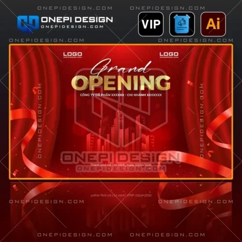 Mẫu backdrop grand opening vector màu đỏ hình thành phố 3D cho doanh nghiệp