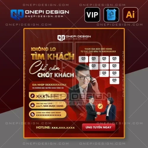 File AI poster tuyển dụng bất động sản tone đỏ vàng sang trọng.