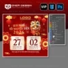 Mẫu file PSD lịch nghỉ tết 2026 có linh vật ngựa 3D cầm bao lì xì.