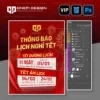 Mẫu file psd thông báo nghỉ tết dương lịch và âm lịch 2026 nền đỏ sang trọng.