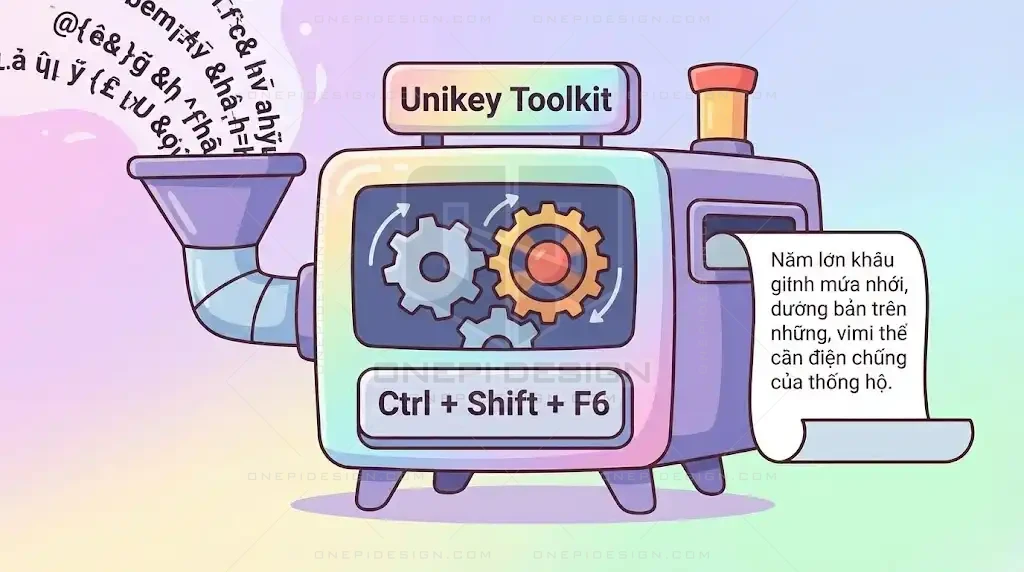 Minh họa công cụ chuyển mã nhanh Unikey Toolkit CS+Shift+F6.