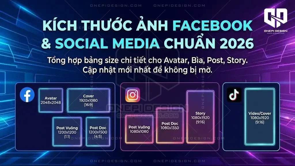Bảng tổng hợp kích thước ảnh Facebook, Instagram, TikTok mới nhất năm 2026.