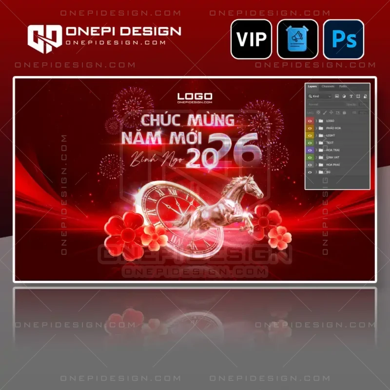 Psd background tết 2026 bính ngọ ngựa vàng vượt thời gian