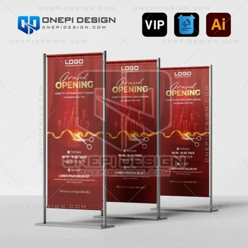 Mẫu standee khai trương file ai kích thước 80x180 màu đỏ cho bất động sản.