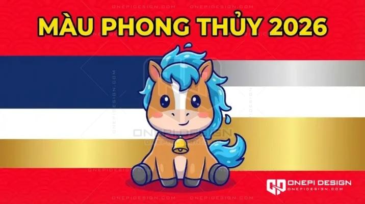Ảnh bìa bảng màu phong thủy năm 2026 Bính Ngọ mệnh Thiên Hà Thủy gồm xanh dương, đen và trắng bạc.