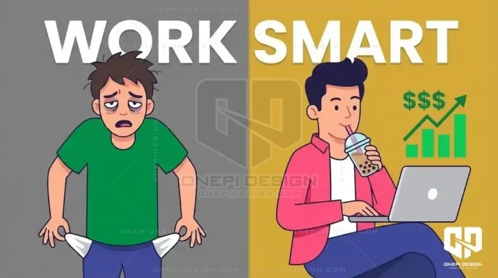 So sánh hai Freelance Designer: một người làm việc vất vả nhưng nghèo, một người làm việc thông minh và giàu có.