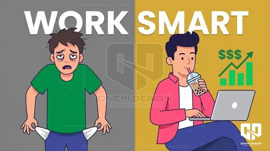 So sánh hai Freelance Designer: một người làm việc vất vả nhưng nghèo, một người làm việc thông minh và giàu có.