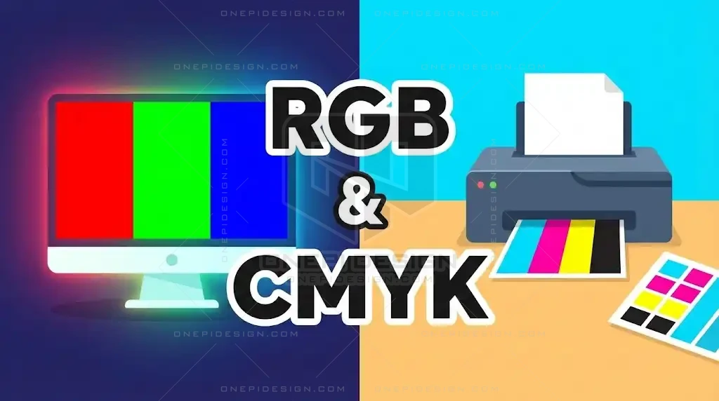 Ảnh bìa so sánh sự khác biệt giữa hệ màu RGB trên màn hình và CMYK trên giấy in
