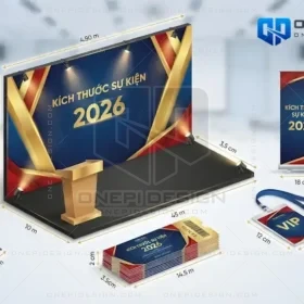 Tổng Hợp Kích Thước Ấn Phẩm Sự Kiện Chuẩn Nhất 2026 (Backdrop, Standee, Vé)