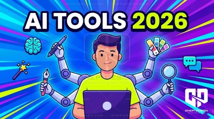 Ảnh bìa tổng hợp các công cụ AI thiết kế hàng đầu năm 2026 giúp tăng hiệu suất làm việc.
