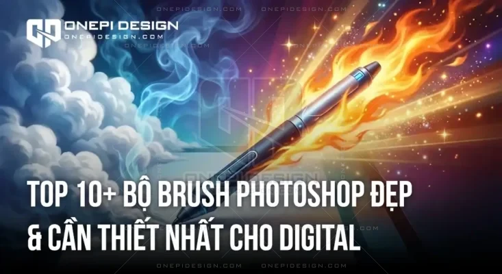 Ảnh bìa tổng hợp các loại Brush Photoshop đẹp nhất 2026 như brush mây, tóc, ánh sáng.