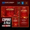 Trọn bộ thiết kế khai trương file ai bao gồm backdrop standee và thư mời tone đỏ.