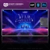Background year end party 2026 psd tone xanh tím bất động sản