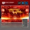 Mẫu backdrop psd together we win tone đỏ cho kinh doanh bất động sản