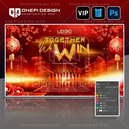 Mẫu backdrop psd together we win tone đỏ cho kinh doanh bất động sản