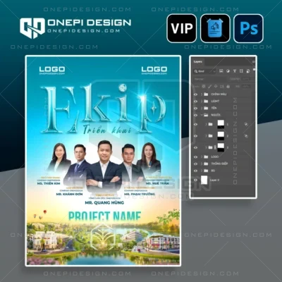 Mẫu file psd poster ekip dự án bất động sản bố cục 5 người