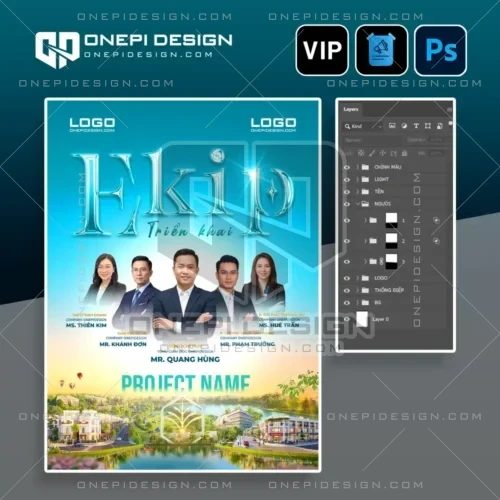 Mẫu file psd poster ekip dự án bất động sản bố cục 5 người