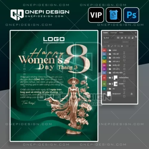 Mẫu file psd thiệp chúc mừng 8 tháng 3 tone xanh lá luxury