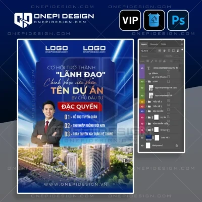 Mẫu file psd tuyển dụng cơ hội trở thành lãnh đạo tone xanh dương