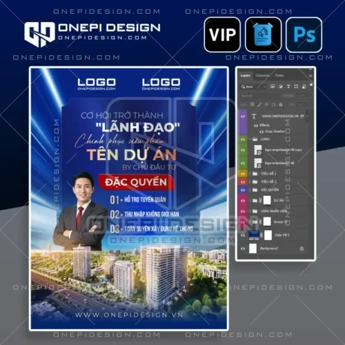Mẫu file psd tuyển dụng cơ hội trở thành lãnh đạo tone xanh dương