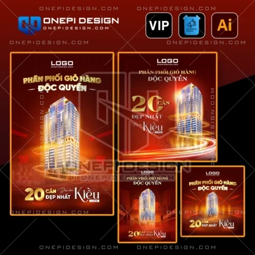 file ai poster phân phối giỏ hàng tone đỏ vàng 4 kích thước sang trọng đẳng cấp.