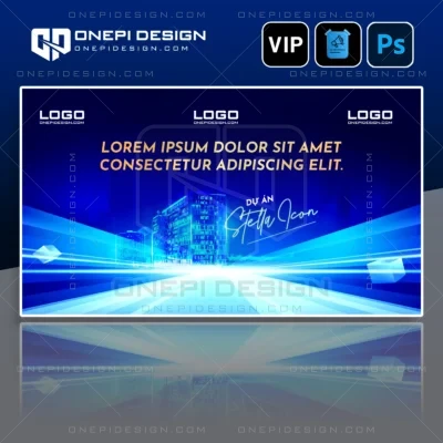 Mẫu thiết kế file psd background sự kiện M9V2K tone xanh neon bất động sản.