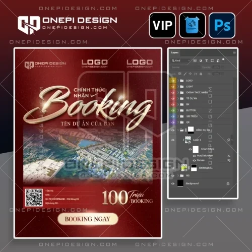 Mẫu thiết kế file psd poster booking M9V2X với tone màu đỏ đô quyền lực và chữ nổi 3D sang trọng.