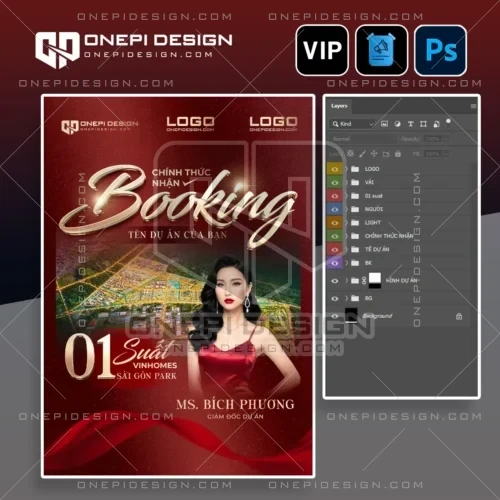 File psd poster chúc mừng booking T8R4K chuyên nghiệp với hiệu ứng chữ gold 3D sang trọng trên nền đỏ quyền lực.