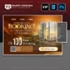 Khám phá file psd poster nhận booking M5B9Q có text effect vàng sang trọng.