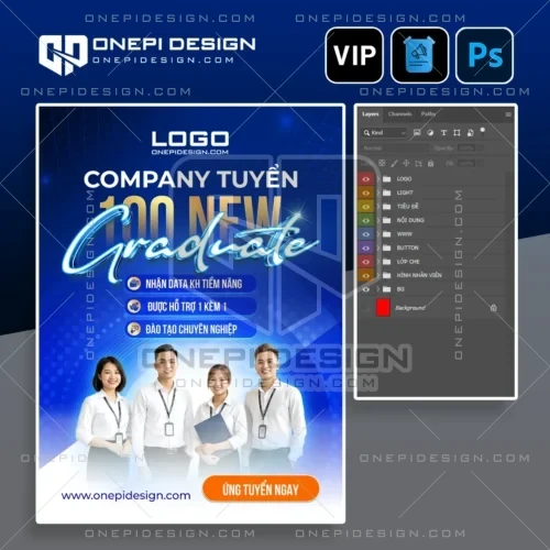 Giao diện mẫu file psd poster tuyển dụng V9R3M tone xanh hiệu ứng neon.