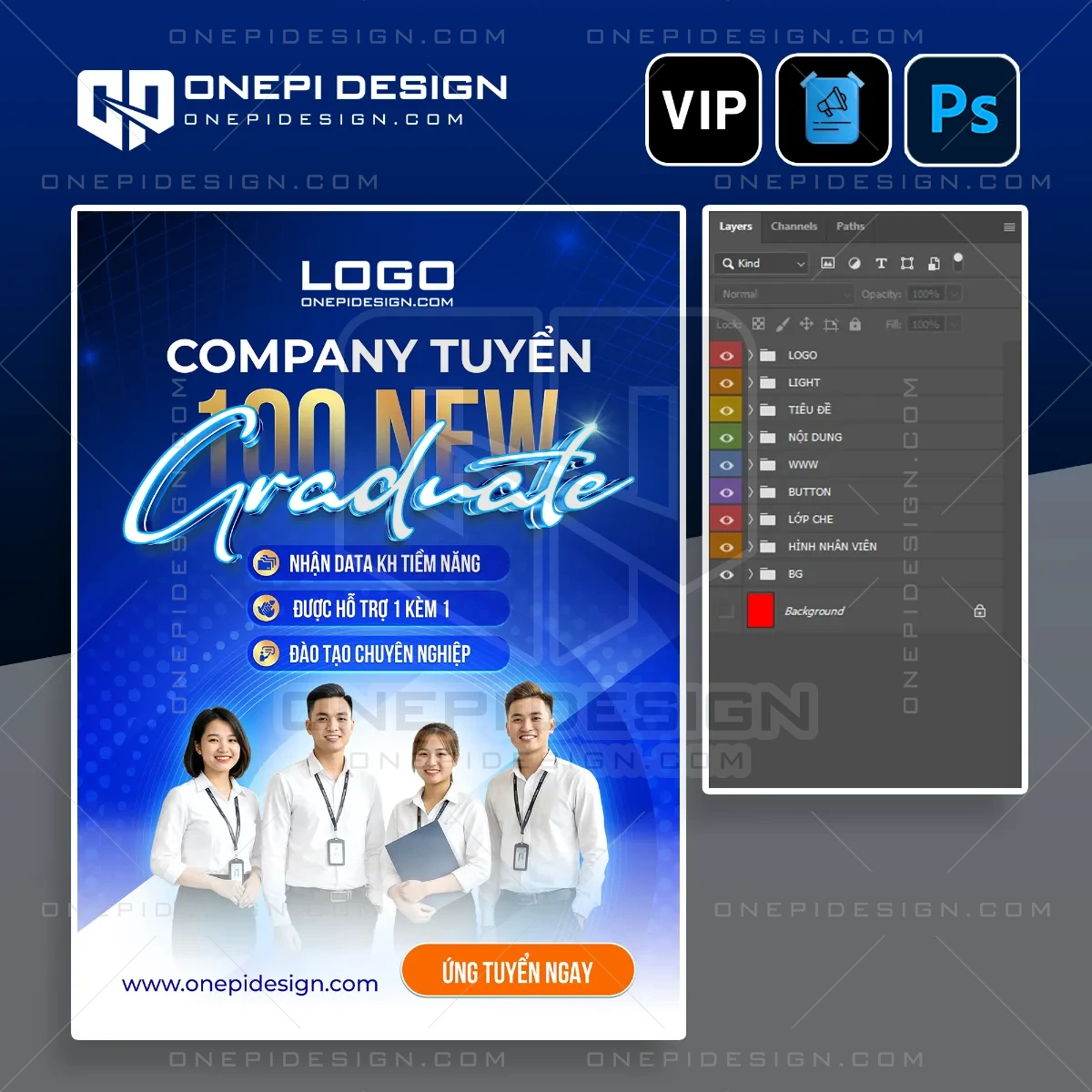 Giao diện mẫu file psd poster tuyển dụng V9R3M tone xanh hiệu ứng neon.