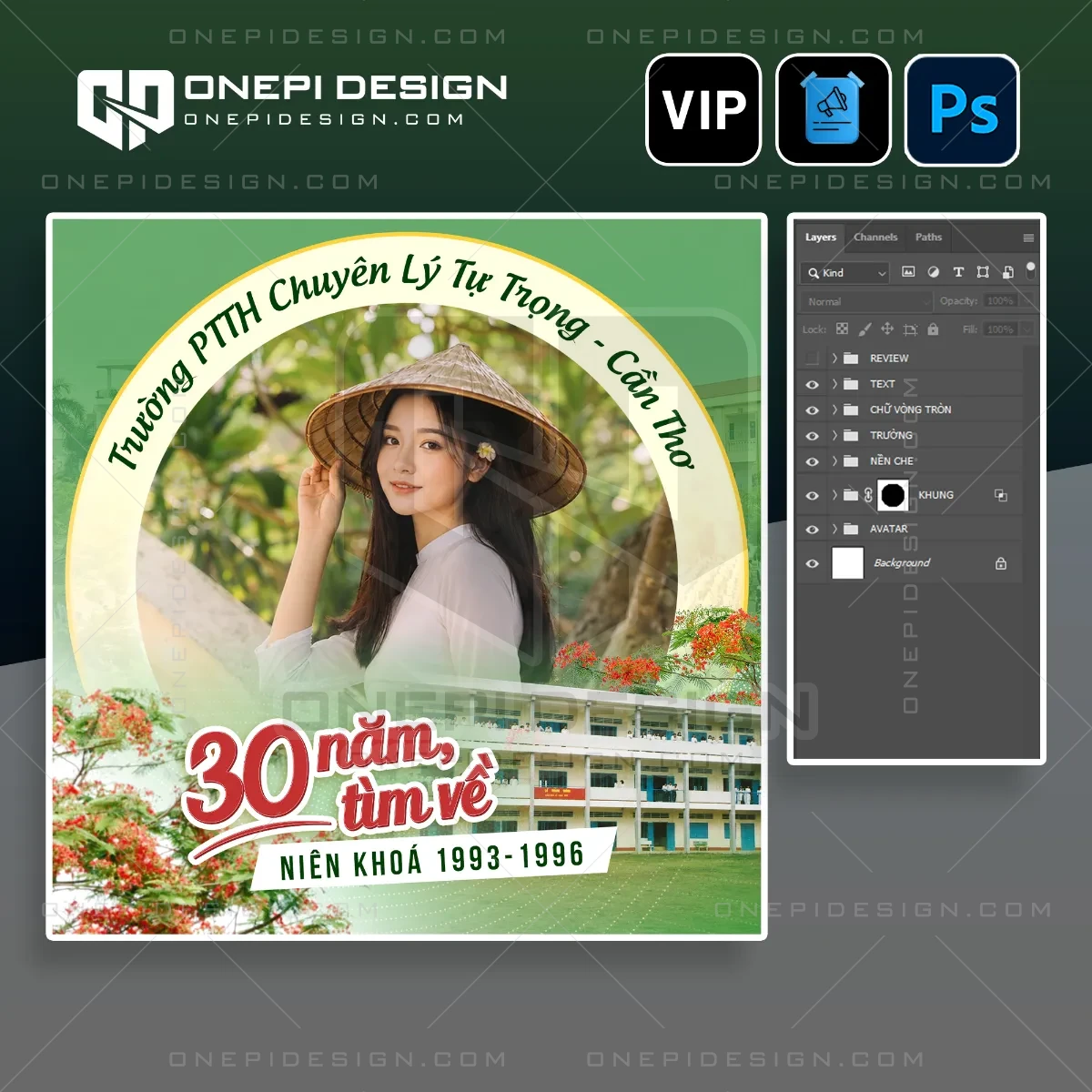 Giao diện chỉnh sửa layer chi tiết của file psd frame avatar V8N2X mang phong cách hoài niệm.
