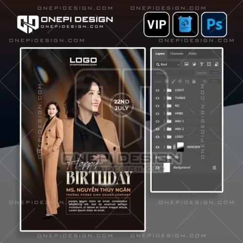 Hình ảnh chi tiết các layer của file psd poster sinh nhật V8X2P tone nâu cao cấp.