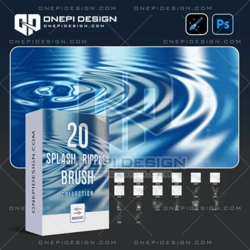 Hình ảnh bao bì và thông số kỹ thuật của bộ Brush Nước W7R2P cho Photoshop.